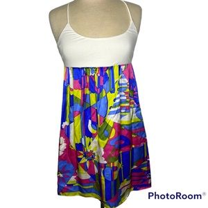 Alice & Trixie Silk Blue Pink White Racerback Dress Small